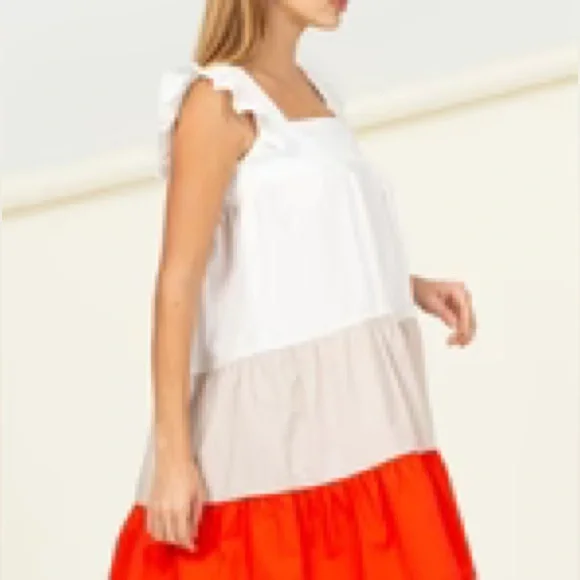 Red This Moment Color Block Tiered Mini Dress Babydoll Women’s Medium Coastal - Picture 5 of 6